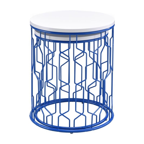 FURNITURE OF AMERICA  Vereira Metal 2-Piece Nesting Table In Blue And White