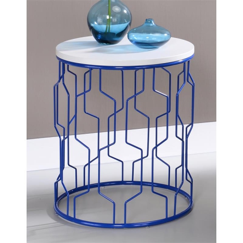 Furniture of America Vereira Metal 2-Piece Nesting Table in Blue and White