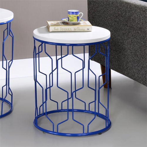 Furniture of America Vereira Metal 2-Piece Nesting Table in Blue and White