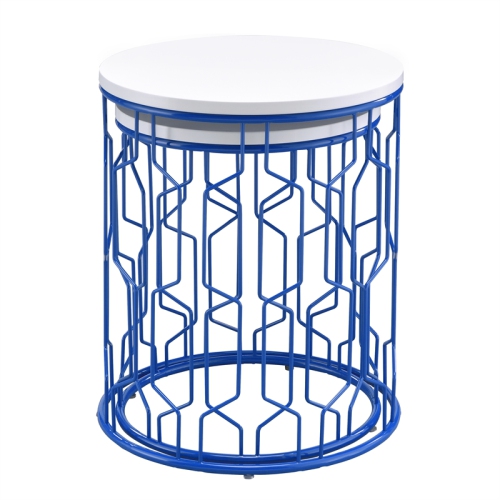 Furniture of America Vereira Metal 2-Piece Nesting Table in Blue and White
