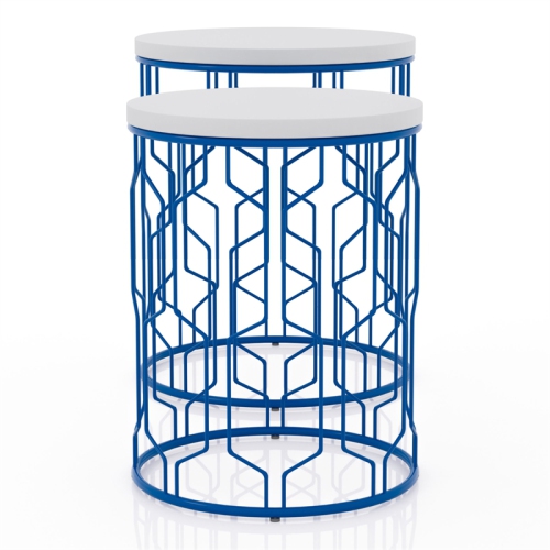 Furniture of America Vereira Metal 2-Piece Nesting Table in Blue and White