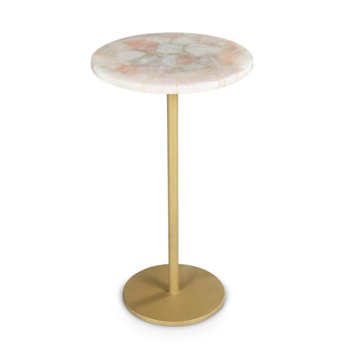 STEVE SILVER  Rosie Round Agate Top And Brass Metal Base Chairside Table