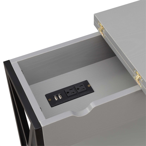 Tucson Flip Top End Table with Charging Station and Shelf in Gray Wood Finish