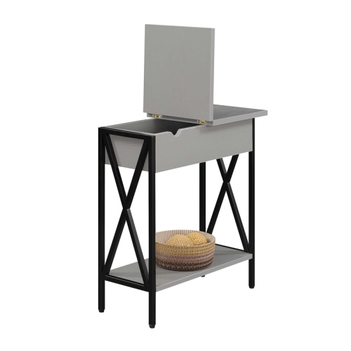 Tucson Flip Top End Table with Charging Station and Shelf in Gray Wood Finish