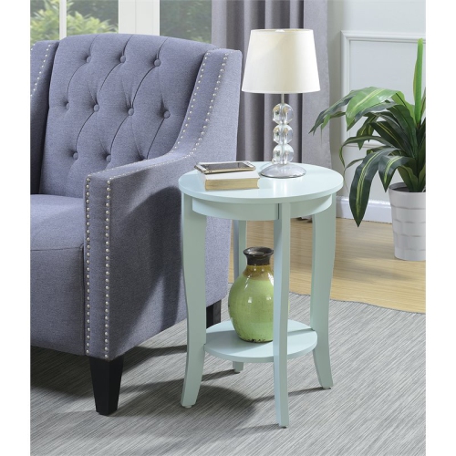Pemberly Row Round End Table in Sea Foam Green Wood