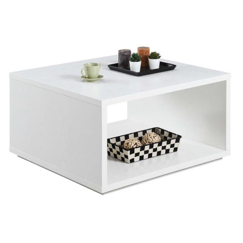 Pemberly Row Square Coffee Table in White Wood Finish