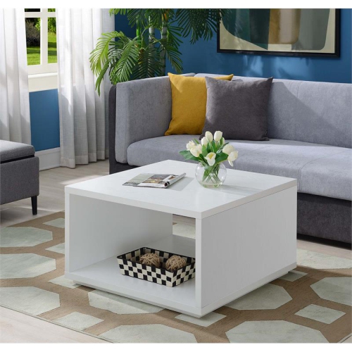 Pemberly Row Square Coffee Table in White Wood Finish