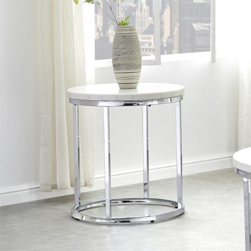 Echo White Marble and ChromeMetal Round Contemporary End Table