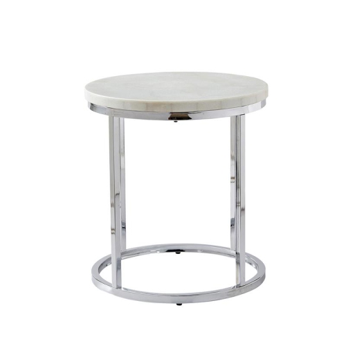 Echo White Marble and ChromeMetal Round Contemporary End Table