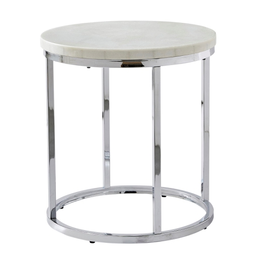 Echo White Marble and ChromeMetal Round Contemporary End Table