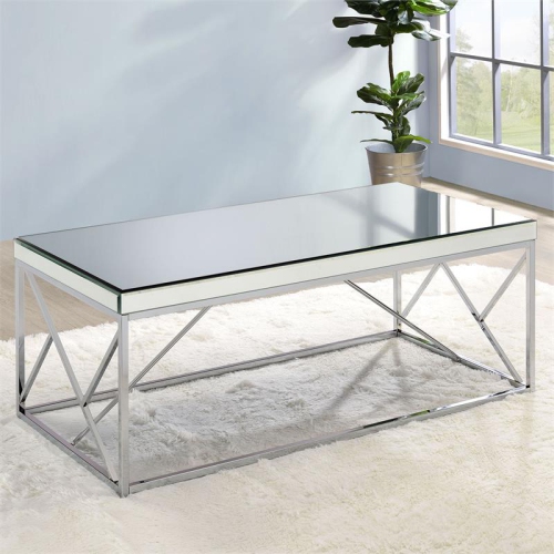 Steve Silver Evelyn Mirror Top Chrome Cocktail Table