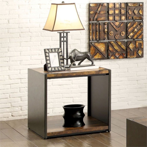 FURNITURE OF AMERICA  Jasmina Transitional Wood 1-Shelf End Table In Matte In Black