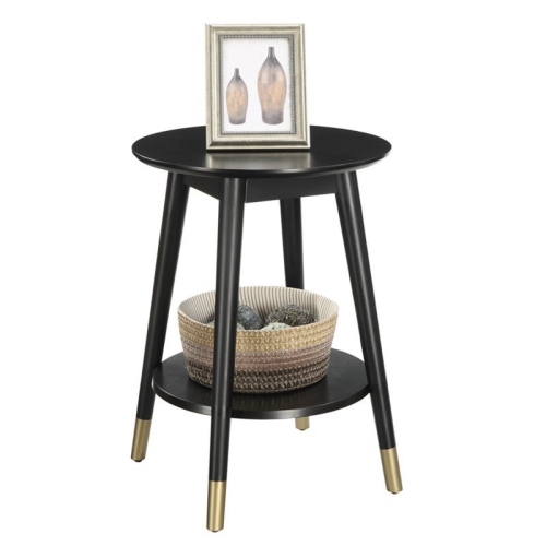 Pemberly Row Mid-Century Round End Table in Black Wood Finish