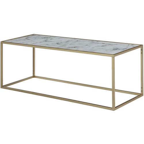 Pemberly Row Faux Marble Top Coffee Table in Gold Metal Frame