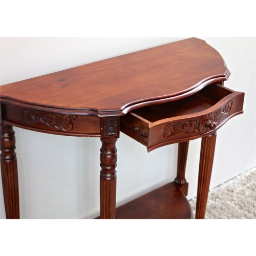 Pemberly Row Traditional Half Moon Console Table in Antique Walnut