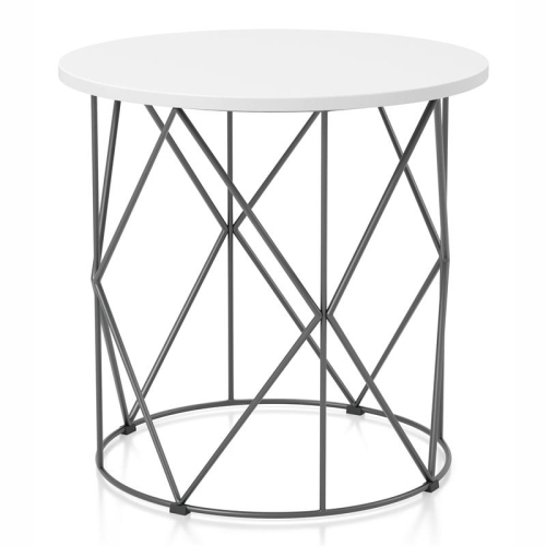 Furniture of America Borche Industrial Wood Round End Table in White