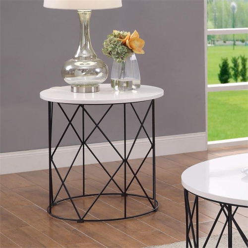 Furniture of America Borche Industrial Wood Round End Table in White