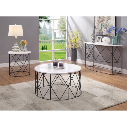 Furniture of America Borche Industrial Wood Round End Table in White