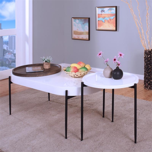 Furniture of America Hylen Metal 2-Piece Coffee Table Set in White