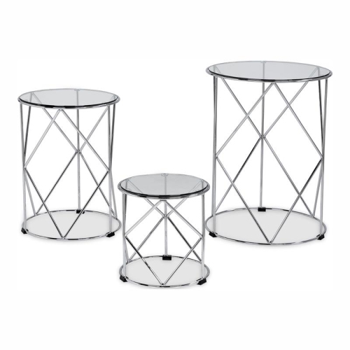 FURNITURE OF AMERICA  Nikova Glass Top 3-Piece Nesting Table Set In In Silver