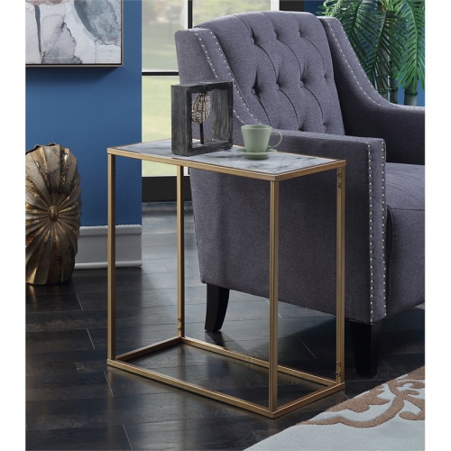 Convenience Concepts Gold Coast Faux Marble Chairside Table in Gold Metal Frame