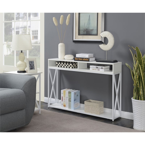Convenience Concepts Tucson Deluxe Two-Tier Console Table in White Wood Finish