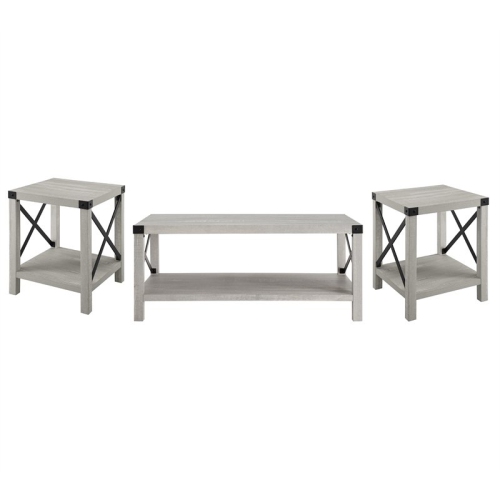 WALKER 3-Piece Rustic Wood And Metal Accent Table Set - Stone Gray