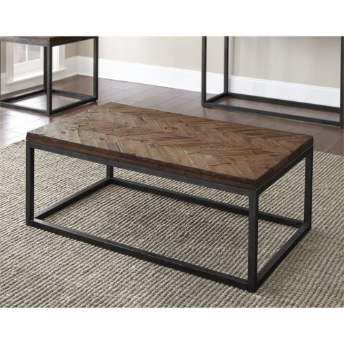 BOWERY HILL  Coffee Table In Distressed Wood Top And Nickel Frame In Brown