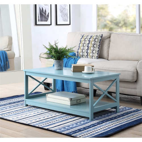 Convenience Concepts Oxford Coffee Table with Shelf in Sea Foam Green Wood