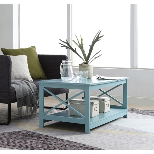 Convenience Concepts Oxford Coffee Table with Shelf in Sea Foam Green Wood