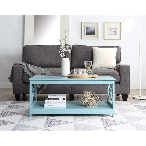 Convenience Concepts Oxford Coffee Table with Shelf in Sea Foam Green Wood