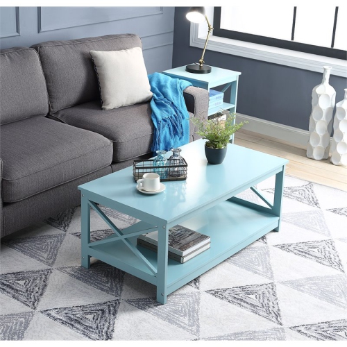 Convenience Concepts Oxford Coffee Table with Shelf in Sea Foam Green Wood