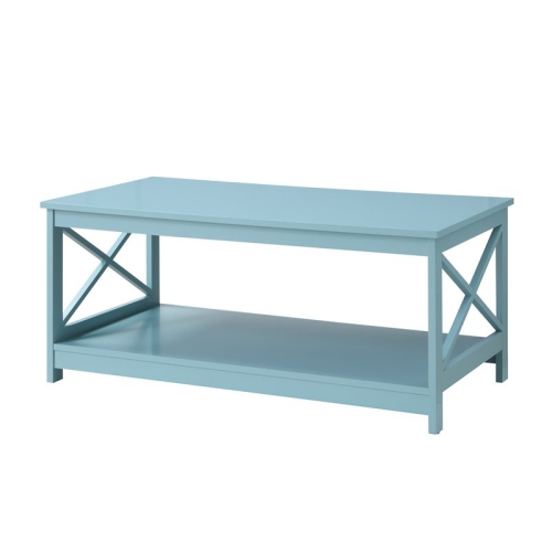 Convenience Concepts Oxford Coffee Table with Shelf in Sea Foam Green Wood