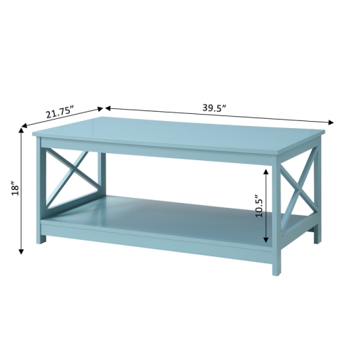 Convenience Concepts Oxford Coffee Table with Shelf in Sea Foam Green Wood