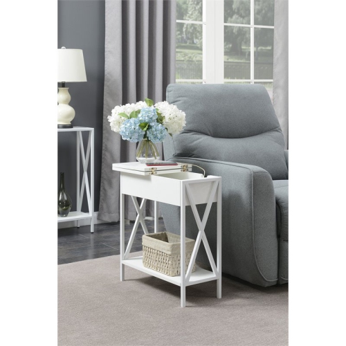 Convenience Concepts Tucson Electric Flip-Top Table in White Wood Finish