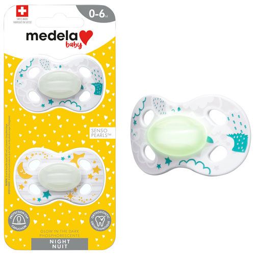 Medela Night-Night Silicone Pacifier - 0-6 Months - 2 Pack - Hedgehog/Moon Star