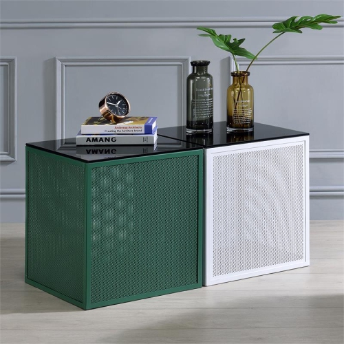 Furniture of America Kelforia Contemporary Glass Top Side Table in Green