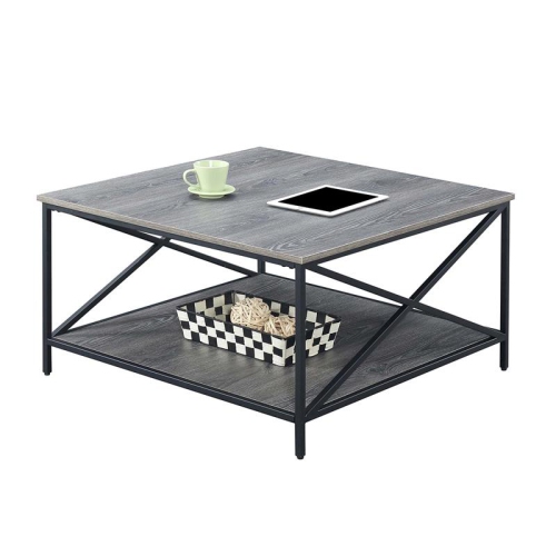 CONVENIENCE CONCEPTS  Tucson Black Metal Square Coffee Table In Gray Wood Finish