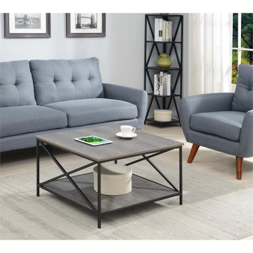 Convenience Concepts Tucson Black Metal Square Coffee Table in Gray Wood Finish