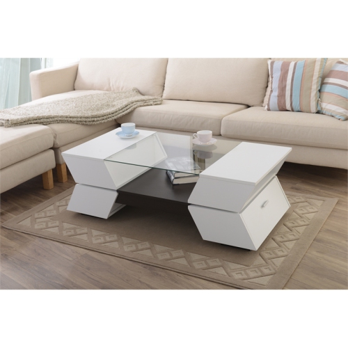 FURNITURE OF AMERICA  Addison Contemporary Wood Storage Coffee Table In White