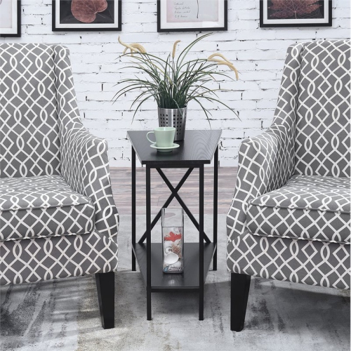 Pemberly Row Wedge End Table in Black Wood Finish and Metal Frame