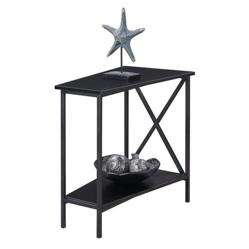 Pemberly Row Wedge End Table in Black Wood Finish and Metal Frame