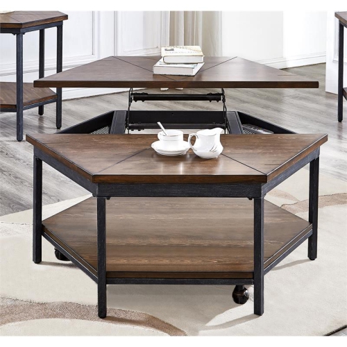 STEVE SILVER COMPANY  Steve Ultimo Chocolate Wood Hexagon Lift-Top Cocktail Table