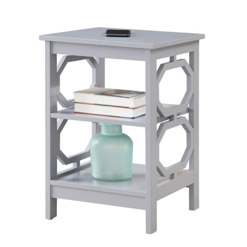 CONVENIENCE CONCEPTS  Omega Square End Table In Wood Finish With Shelves In Gray