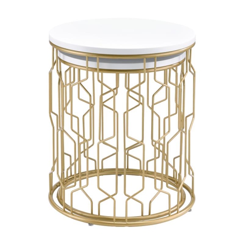 Furniture of America Vereira Metal 2-Piece Nesting Table in Gold and White