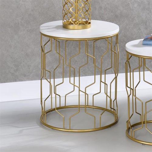 Furniture of America Vereira Metal 2-Piece Nesting Table in Gold and White