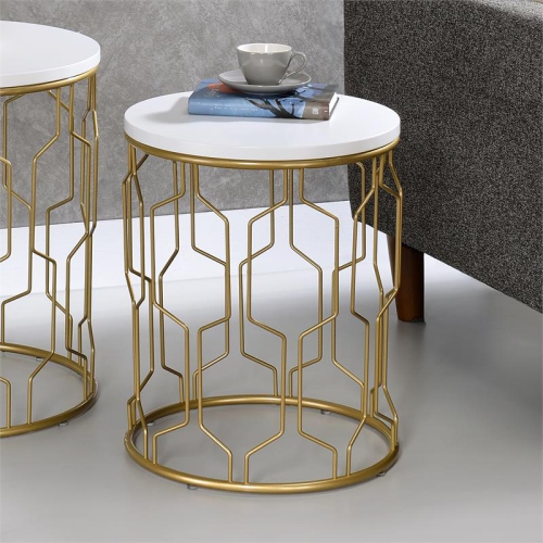 Furniture of America Vereira Metal 2-Piece Nesting Table in Gold and White