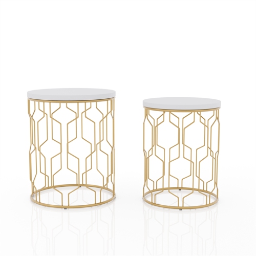 Furniture of America Vereira Metal 2-Piece Nesting Table in Gold and White