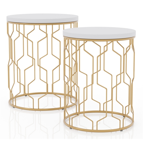 Furniture of America Vereira Metal 2-Piece Nesting Table in Gold and White