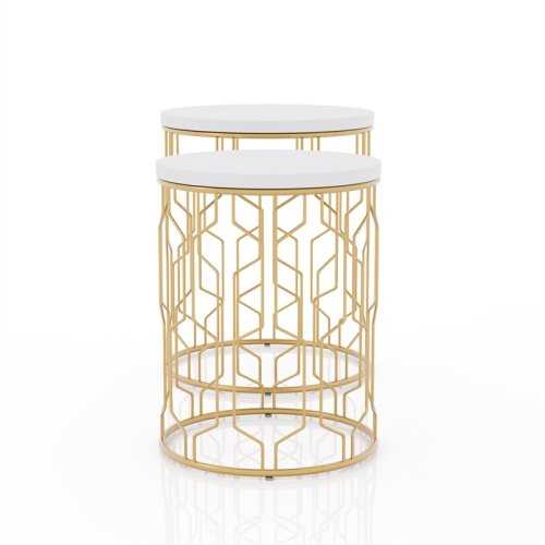 Furniture of America Vereira Metal 2-Piece Nesting Table in Gold and White